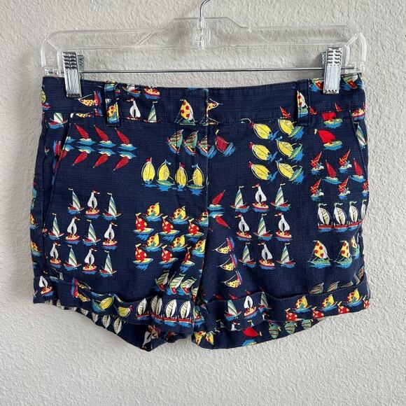 J. Crew Ratti Regatta Shorts Women's 0 Sailboat Print Mid Rise Cuffed Nautical - Picture 2 of 5